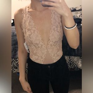 Nude/light pink lace and mesh bodysuit